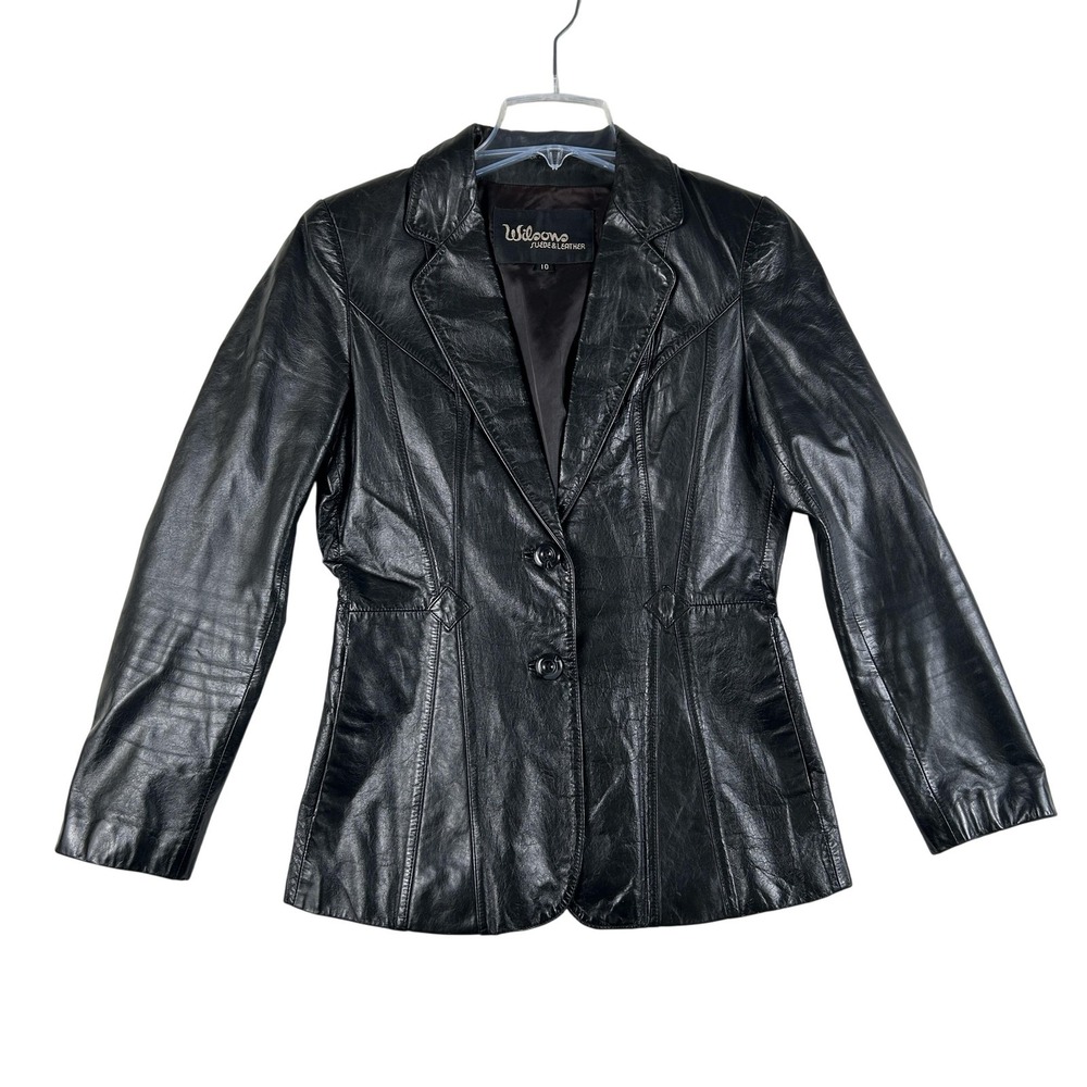 Vintage Wilsons Blazer Womens 10 Genuine Leather Button Front Lined 80s 90s